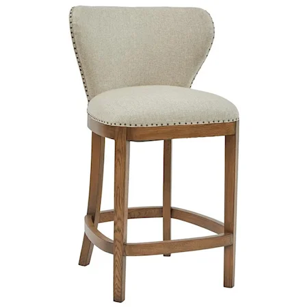 Deconstructed Counter Height Upholstered Barstool with Exposed Wood Back